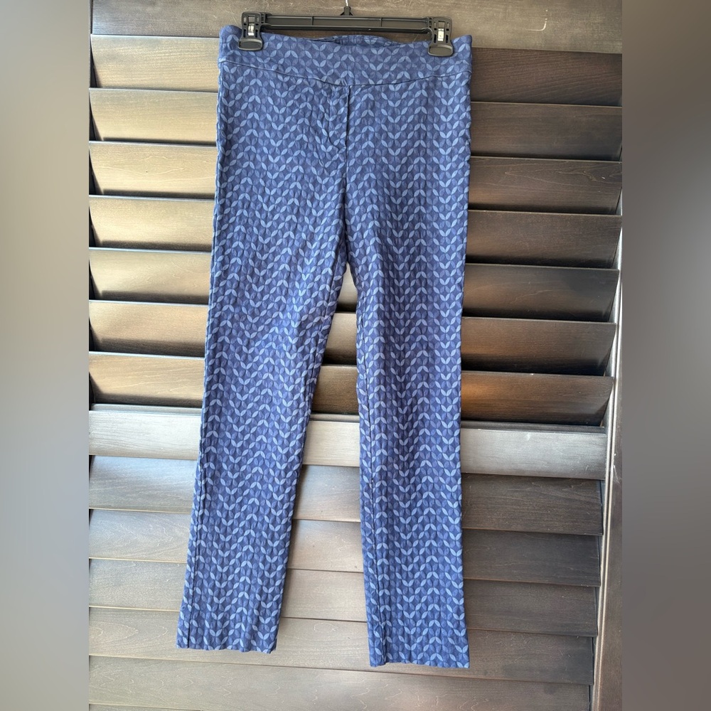 Erica Taylor Blue Medium Pull on Work Pants Career Navy Floral Pattern